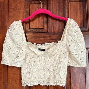 White Frilly Lace Crop Top